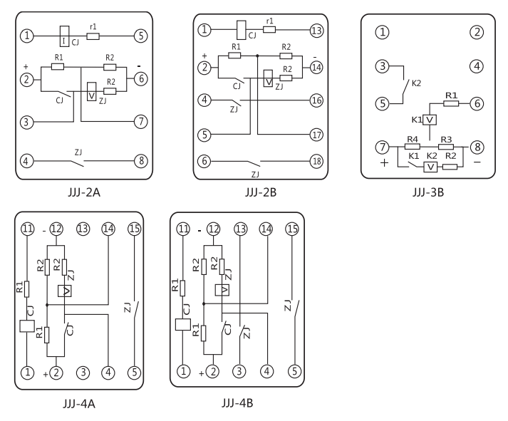 JJJ-4B直流絕緣監(jiān)視繼電器內部端子外引接線圖