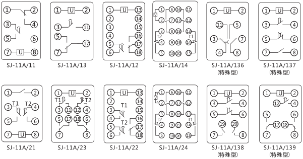 SJ-11A/21集成電路時(shí)間繼電器內(nèi)部接線圖及外引接線圖片 SJ-11A/21集成電路時(shí)間繼電器內(nèi)部接線圖及外引接線圖片