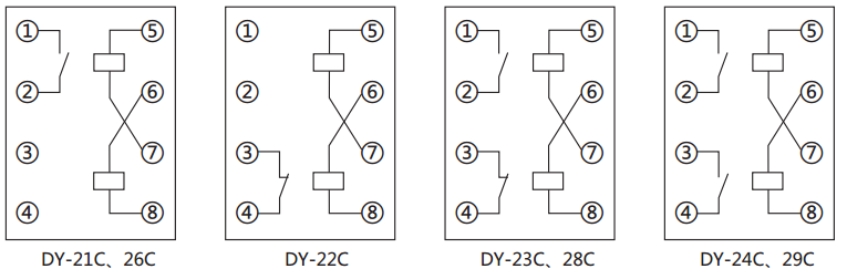 DY-29C電壓繼電器內部接線圖 DY-29C電壓繼電器內部接線圖